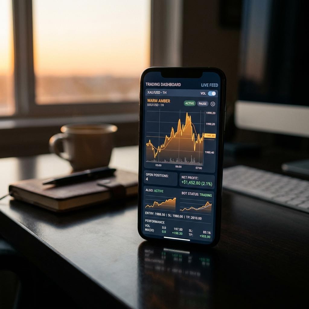 Tableau de bord de trading crypto IA Nourrétance sur mobile